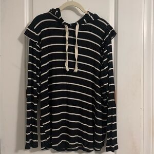 Chic Soul black and white striped hoodie with elbow patches- Size 1XL